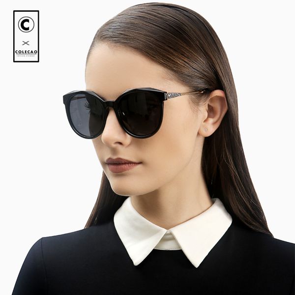 

colecao luxury polarized sunglasses women brand uv400 retro silver mirror lens glasses for driving with case 8014, White;black