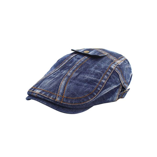 

xykgr washed denim cap pocket shaped beret men and women fashion visor retro sun hat, Blue;gray
