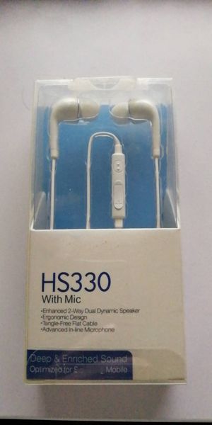 Fones de ouvido de alta qualidade HS330 com cabo de controle de volume do microfone para i9500 s4 nota de cancelamento de ruído com caixa de varejo
