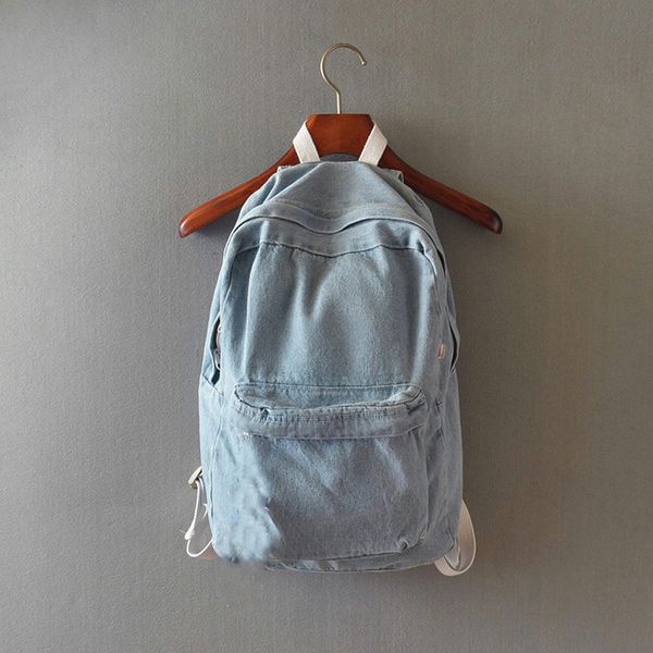 

japanese college wind denim backpack solid casual travel bag couple shoulder bag school for girls deep blue and light blue#25