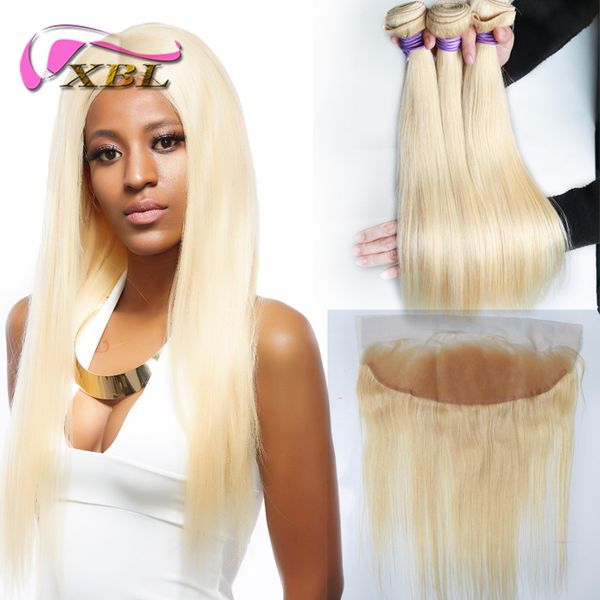 

xblhair пучки светлых человеческих волос 3 пучка 613 # наращивание человеческих волос и одно кружево от уха до уха