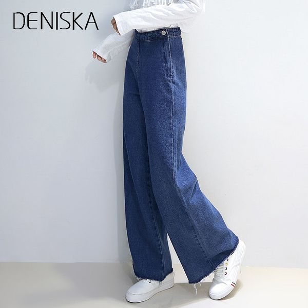 

deniska new wide leg pants loose jeans for women high waist solid blue casual fashion cozy autumn winter denim trousers ladies 2
