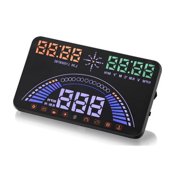 

latest 5.8" car hud head up display obd2+gps two systems over speed alarm dash board digital speedometer with obdii interface