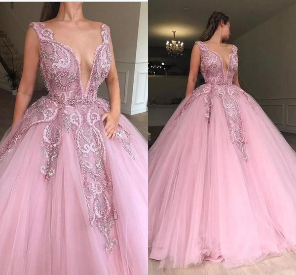 

2019 принцесса румяна бальное платье quinceanera платья sheer шеи развертки поезд аппликации бусины пром платья для сладких 15 vestidos de 1, Blue;red