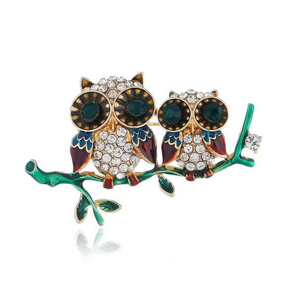 

new personality alloy two drops of oil owl brooch social banquet men and women models gold inlaid rhinestone costumes jewelry wholesale, Gray