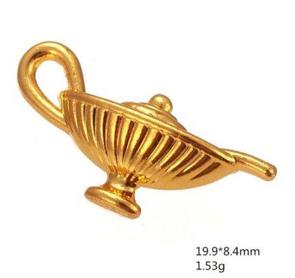 

2021 gold-color 3d indian magic aladdin lamp charm 19.9*8.4mm factory custom jewelry making, Bronze;silver