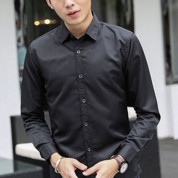

new brand 2018 fashion male shirt long-sleeves slim casual solid color mens dress shirts slim business shirt male x3, White;black