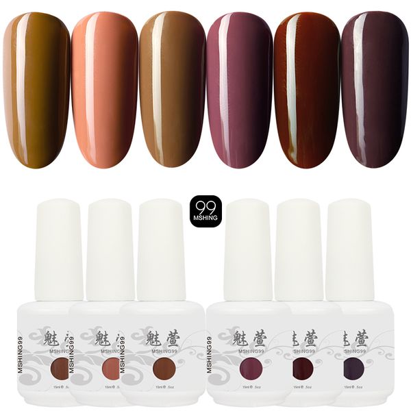 

mshing99 new design nail gel polish 15ml 6pcs brown color uv gel nail polish set soak off uv led color varnish, Red;pink