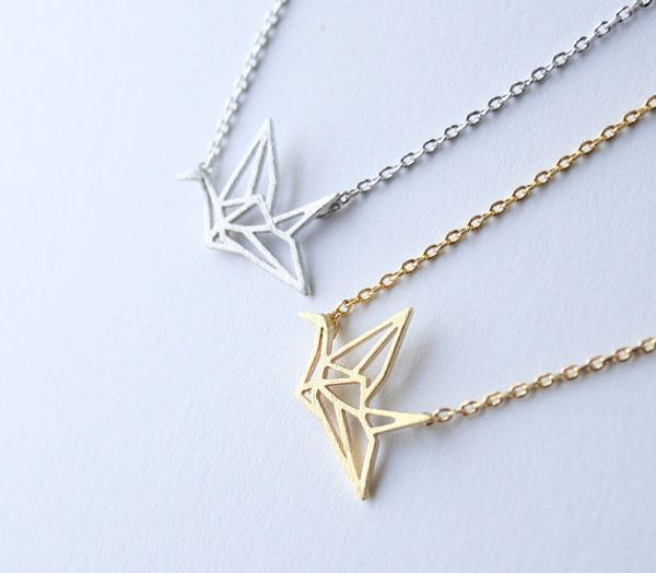

30pcs classic hollow line crane pendant necklace simple outline flying bird jewelry accessory gift for women, Silver