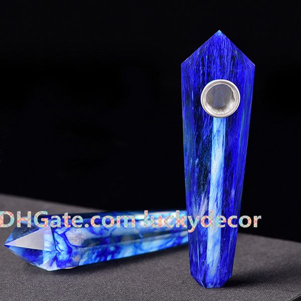 Muito Fundição Azul Smelted Cristal De Quartzo Gemstone Pipe Esculpido Decoração Mineral de Cristal Specimen Ponto Varinha Wicca Pedra Tabaco Cachimbo