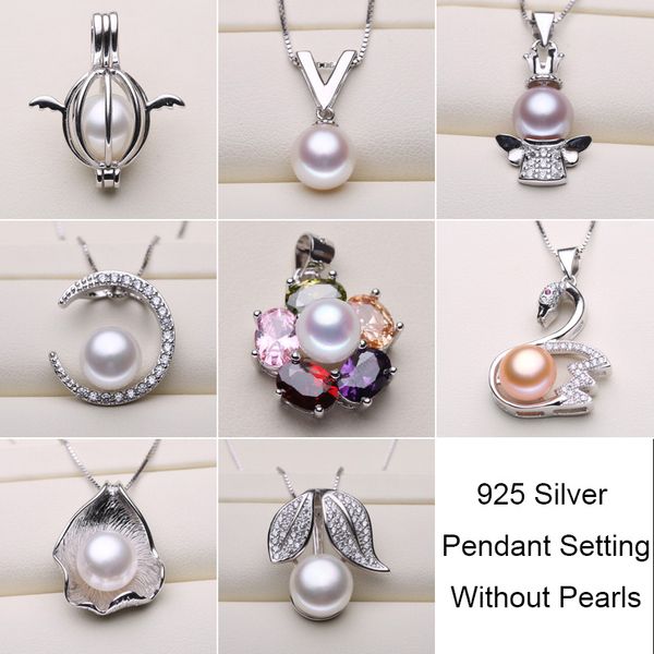 

925 silver pearl necklace settings sliver pendant settings 8 styles diy pearl necklace jewelry settings with chain christmas wedding gift, Slivery;crystal