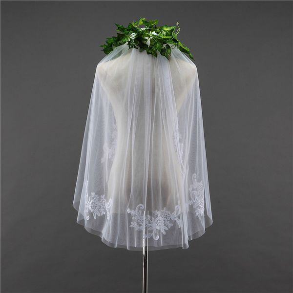 

2018 new long white ivory wedding veil appliques lace beaded bridal veils bride wedding accessories for wedding dresses qc1200, Black