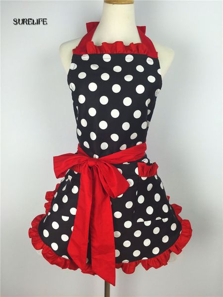 

new lovely vintage sweetheart red bib 100% cotton apron dress christmas fashion flirty kitchen women polka dot apron gift