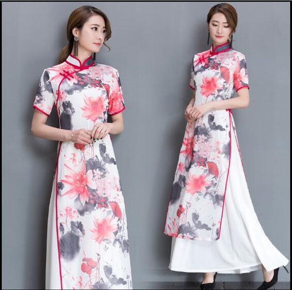 

summer cheongsam dress retro vietnam ao dai plus size cheongsam, Red