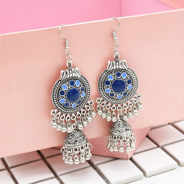 Traditional  Ethnic Silver Metal Drop Earrings Fringe For Women Gypsy Long Tassel Jhumka Jhumki Earring Dangle Statement