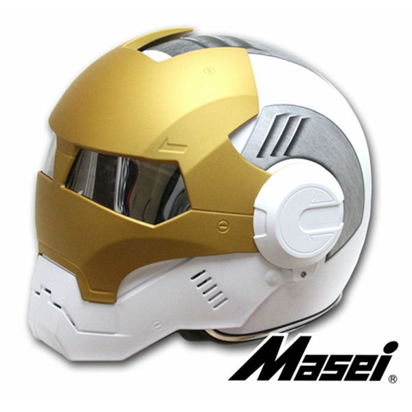 

masei white / gold ironman iron man helmet motorcycle helmet half open face 610 abs casque motocross