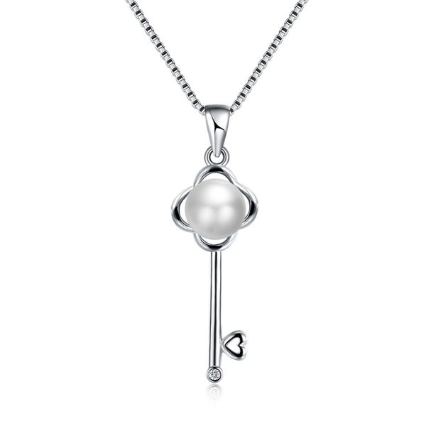 

925 sterling silver trend necklace new pearl key necklace jewelry joker jewelry pendants necklaces collar colar de plata