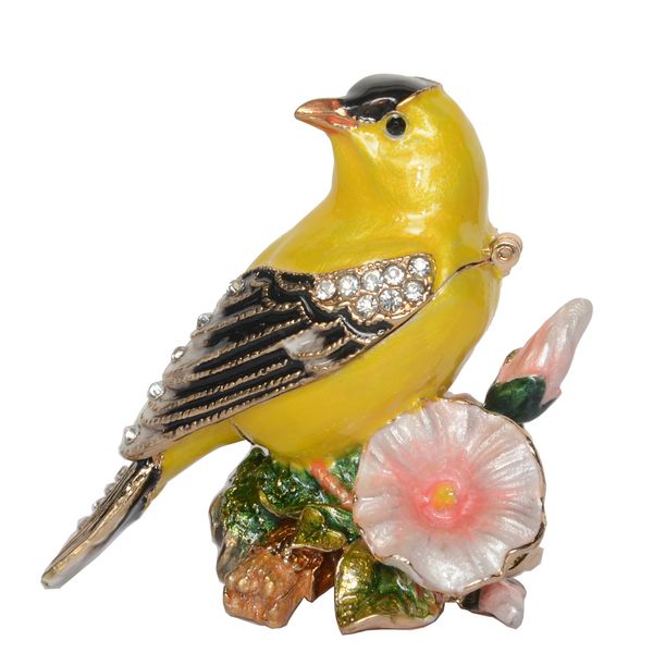 

canary bird trinket jewelry box hand painted metal treasure bird figurine vintage decoration metal crafts tabletop, Black;white