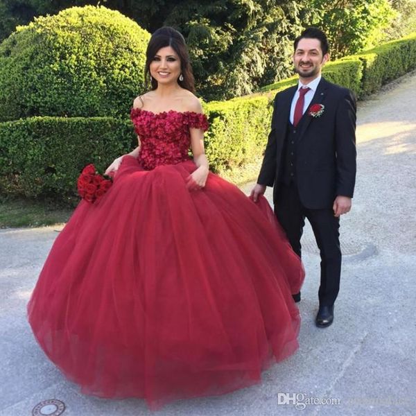 

темно-красный цветы ручной работы 2019 бальное платье quinceanera платья принцесса с плеча пром платья вечерние платья vestidos де quinceañe, Blue;red