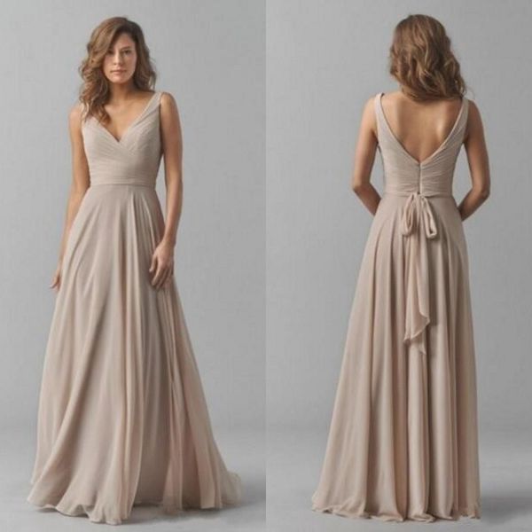 

Top Quality Bridesmaid Dresses Long V Neck Ruched Bodice A Line Floor Length Chiffon Formal Maid of Honor Dresses