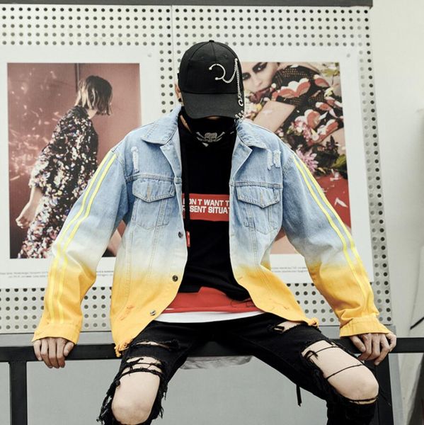 

2018 new autumn winter mens jeans jacket personality printing splicing male denim jacket gd street stage hip hop singer costumes, Black;brown