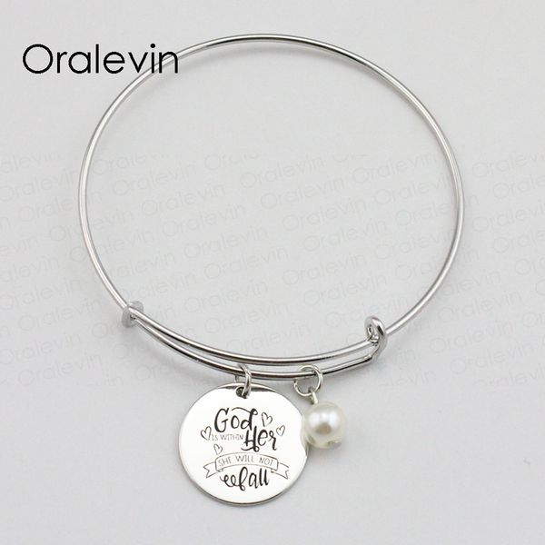 

god is within her she will not fall inspirational hand stamped engraved pendant bracelet bangle jewelry,10pcs/lot, #ln1916b, Black