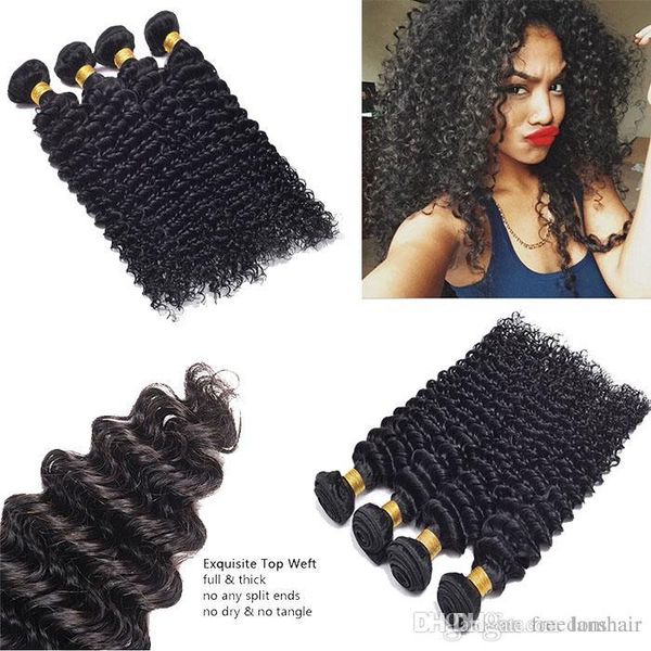 

8 бразильская deep wave 4 связки remy человеческих волос переплетения natural black 100г / шт необработанные 100% сырая малазийский дева вол