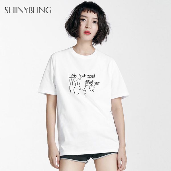 

shinybling s/4xl couple clothing women men ullzang harajuku summer tshirts letter lets just exist together funny t-shirt lovers, White