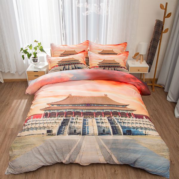 

palace bedding set twin  king size duvet cover bed sheets pillowcase oriental and western 3d scenic printed textile sets