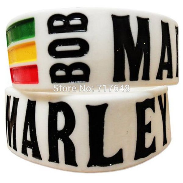 

300pcs one inch bob marley one love wristband silicone bracelets by fedex, White