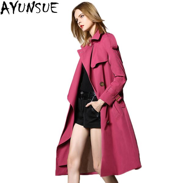 

ayunsue women's coats 2018 winter trench coats solid double breasted windbreaker female spring autumn long overcoat lx1557, Tan;black