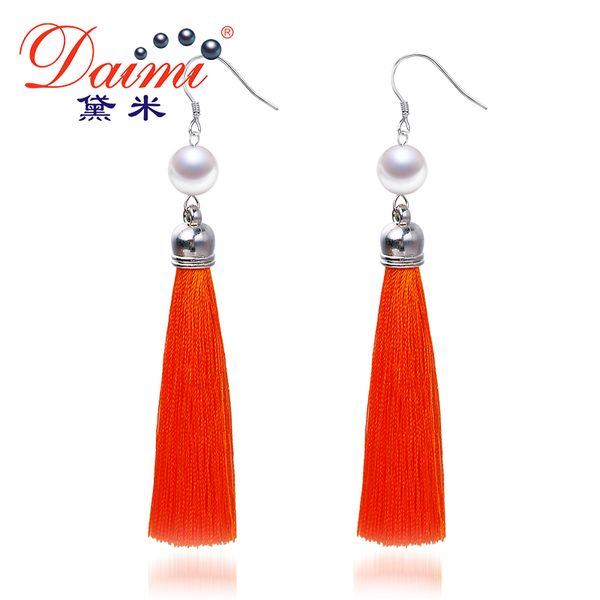 

daimi freshwater pearl 9-10mm pearl earrings silver earrings long tassles style for women christmas gifts, Golden;silver