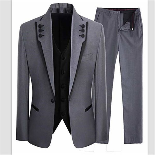 

2018 wangyandress black solid 3-pieces men suits slim fit notch lapel one button groom/an wedding tuxedos suits (jacket+vest+pants), Black;gray