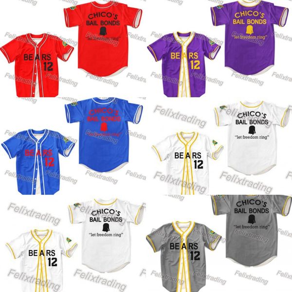 

#12 Tanner Boyle Chico's bail bonds Bears Jersey Stitch Shirt Baseball Patch Movie Baseball Jerseys Fast free shipping