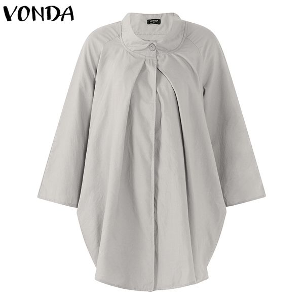 

vonda women pregnant casual blouses 2018 autumn o neck long sleeve shirts plus size loose asymmetrical blusas maternity clothes, White
