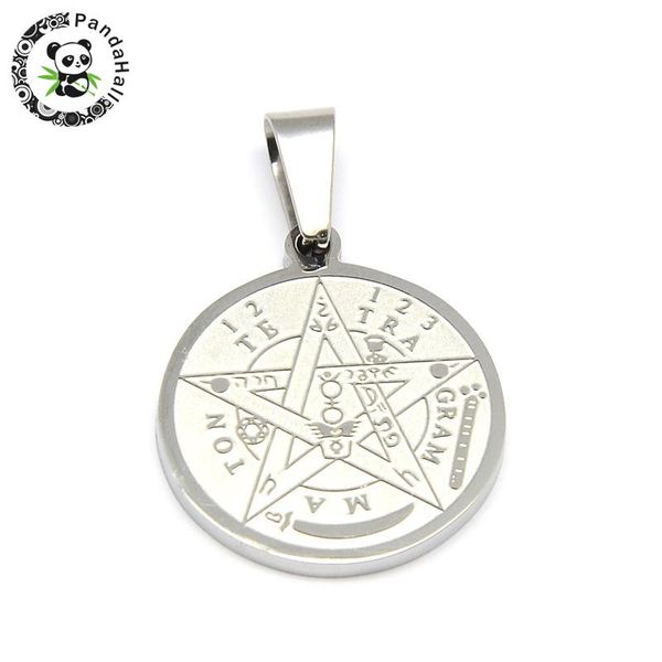 

religion 304 stainless steel flat round carved tetragrammaton pentagram pendant, stainless steel color, 27x24x2mm, hole: 9x5mm, Black