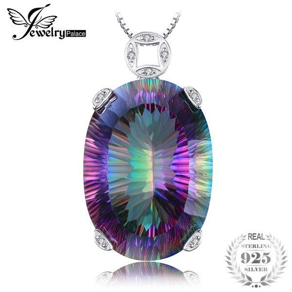 

brand new huge 42ct genuine concave cut vintage rainbow fire mystic z solid 925 sterling silver necklace pendant for women