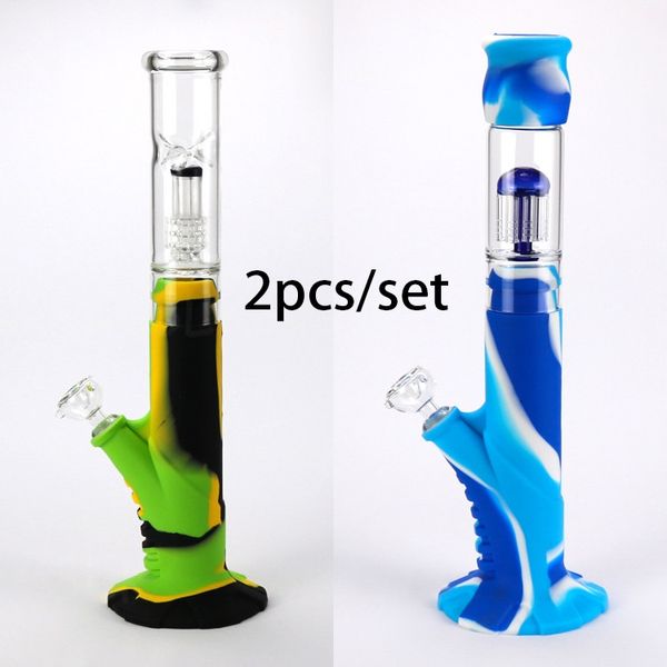 2pcs/destacável inquebrável Silicone bonicoh bong bong bong bong filtro de vidro duplo tigela de óleo de silício Dab para fumar 420