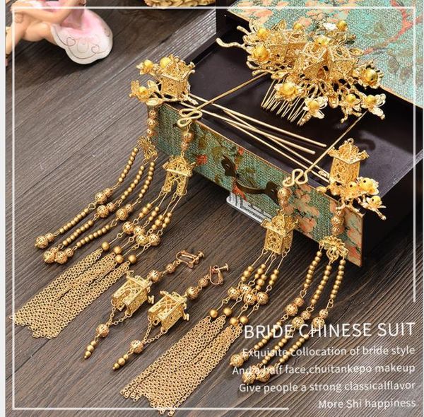 

bridal costume, headwear, phoenix crown, qipao, chinese style national classic wedding accessories, Slivery;golden