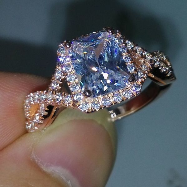 Choucon Fashion Rose Gold Princess Cut 4CT Камень Бриллиант Стерлинговое кольцо стерлингового серебра 925 Кольцо для женщин