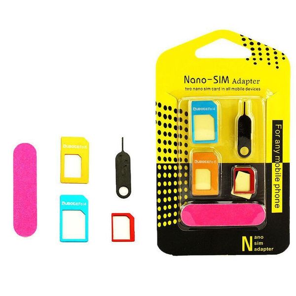 

5 in 1 nano sim card adapters + regular & micro sim + standard sim card & tools for iphone xs x 8 7 6s 6 plus retail box 500pcs/lot