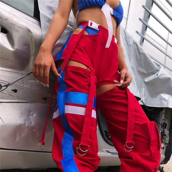 

women high waist spliced buckle harem pants joggers female cargo pants track pant sweatpant casual trousers streetwear pantalon, Black;white