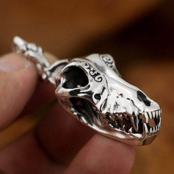

linsion 925 sterling silver wolf head bone pendant mens biker style ta84 jp