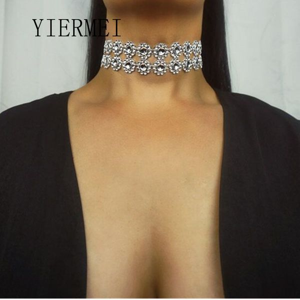 

2018 luxury hollow flower crystal rhinestone choker collar women gold silver chain necklace statement wedding jewelry for party
