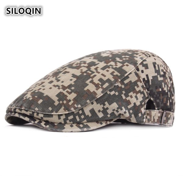 

siloqin adjustable head size men's camouflage cap jungle travel camping cotton beret for men brands sun visor hat, Blue;gray