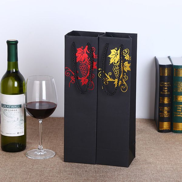 

7 colors paper wine bags black kraft paper champagne bottle carrier oil bottle holder tote bags party favors