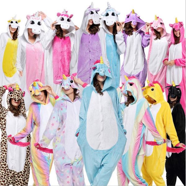 

2017 halloween anime pajama sets cartoon sleepwear women pajamas flannel animal stitch panda unicorn pajama winter warm hooded, Black;red