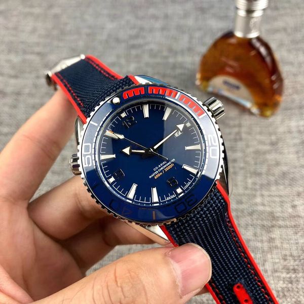 

2018 limited edition men wri twatch aqua terra wri twatch blue red ceramic bezel 45mm 8900 automatic movement rubber fabric trap men watche