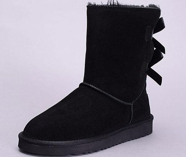 

2017 зима австралия классический снег сапоги высокое качество wgg высокие сапоги из натуральной кожи бейли бантом женщин бейли лук колено са, Black