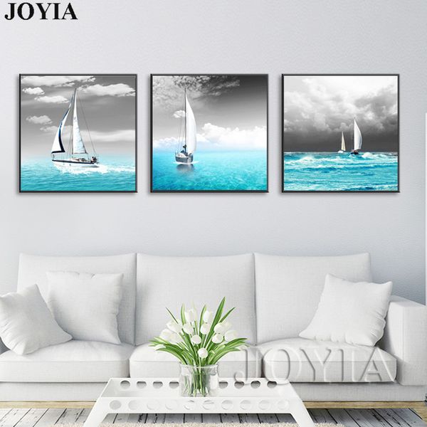 

home art decor paintings canvas prints ships sail on sea grey sky blue seascape wall pictures for room decor 3 pieces no frames